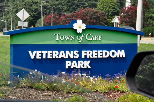 Veterans Freedom Park sign in Cary NC
